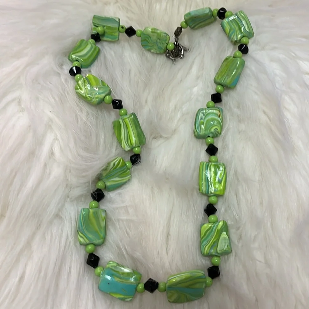 Green, White, & Black Handmade Necklace